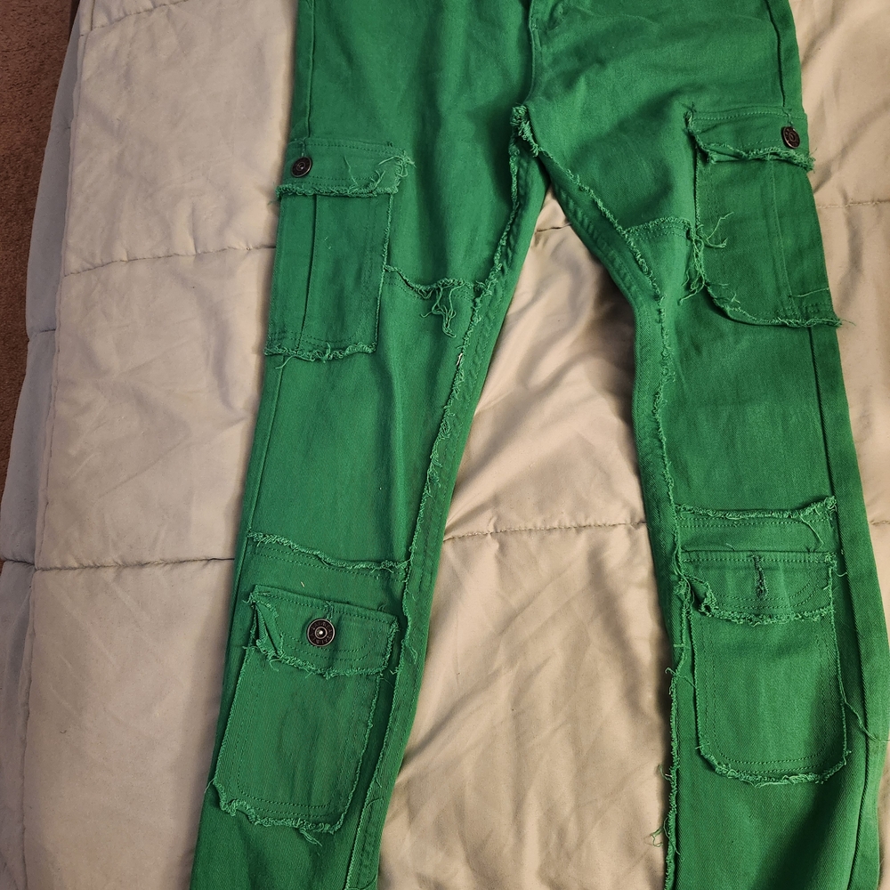 Kids Green Cargo Jeans
